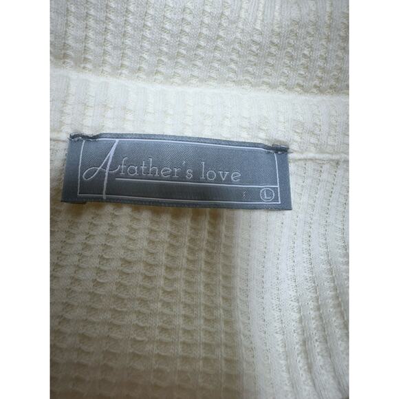 Ivory Waffle Button Up Women’s Shirt Ling Sleeve Sz L Thermal Loose Fit - Picture 8 of 8